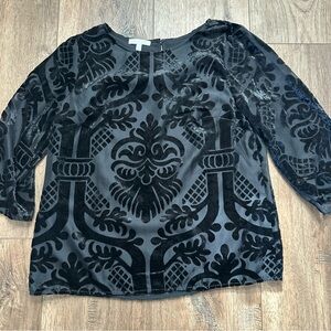 RSVP by Talbots Women’s Blouse, Black Sheer w/‎ Patterned Velvet, Lined, Medium